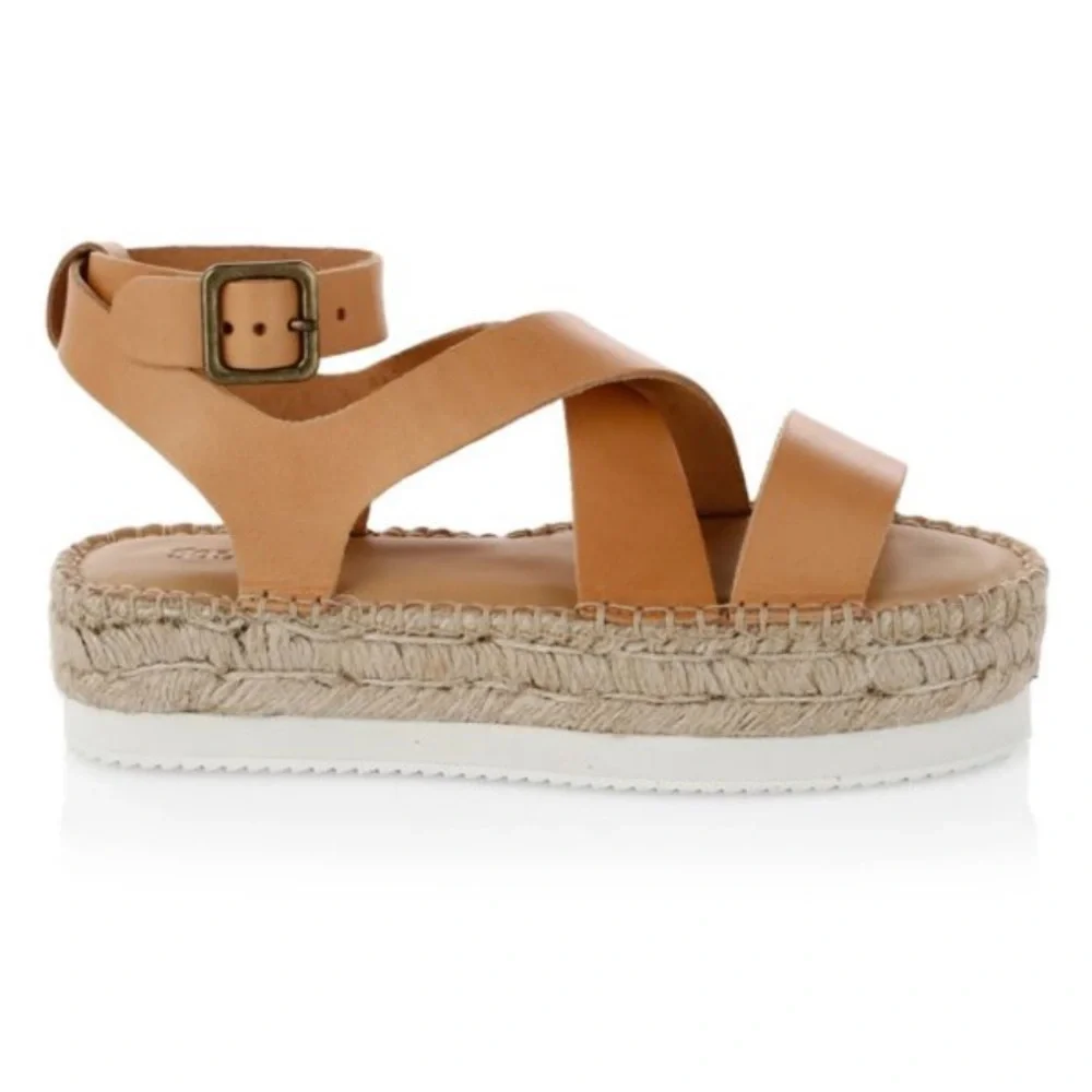 Soludos Olympia Platform Espadrille Sandals size 9 tan leather straps